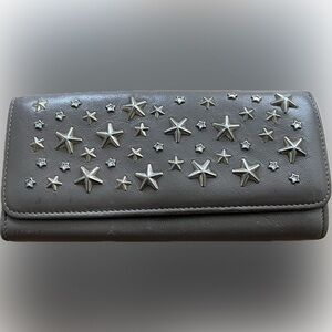 Jimmy Choo tan leather Silver Star-Studded with rhinestone wallet